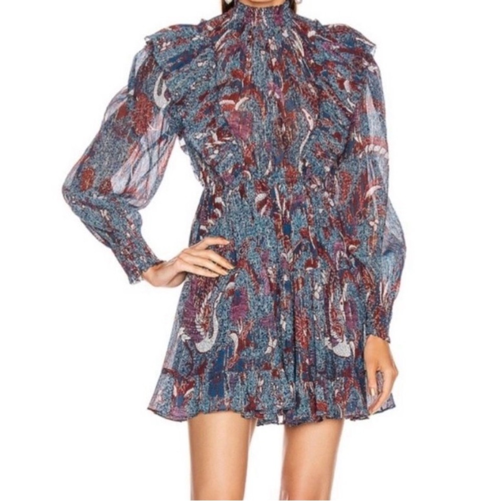 Ulla Johnson Blue and Red Patterned Mini Dress
